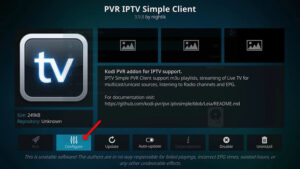 Television screen displaying an active grid timeline layout showing channel schedules via an iptv epg link