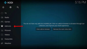 Media center dashboard interface displaying the PVR client configuration settings to enable iptv on kodi