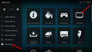 Software application interface showcasing the video repository directory used to browse and install custom kodi addons